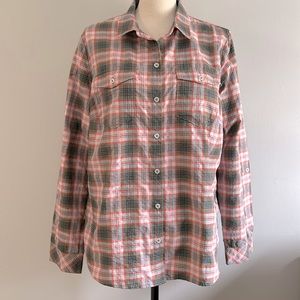 Eddie Bauer Nylon Plaid Long Sleeve Button Down Shirt